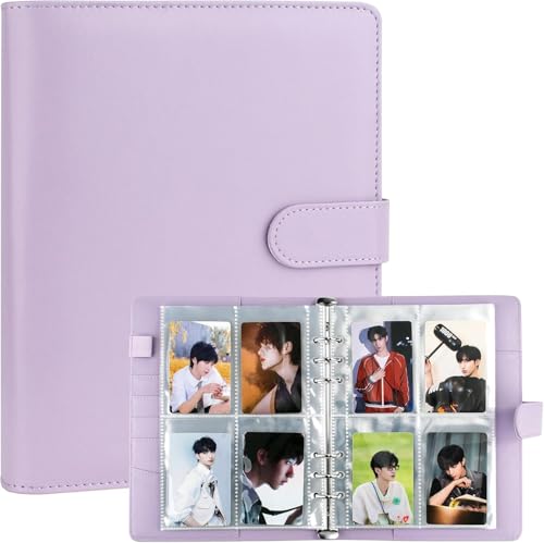 Oushebck A5-Bindekarte Sammler mit 30 Pack 4-Pocket-Seiten,6 Ringbuch-Album mit 240 Kartenfächern, PU-Leder-Bindemittel mit magnetischem Schnallenverschluss zum K-Pop-Fotokarten (Purple) von Oushebck