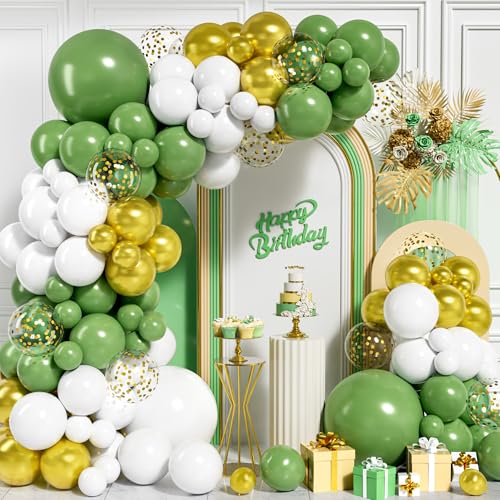 Grün Luftballon Bogen Girlande Kit, 113 Stück Salbei Grün Matt Weiß Metallic Gold Konfetti Ballons für Jungen und Mädchen Geburtstag Babyparty Hochzeiten Jahrestag Abschlussball Party Dekoration Grün Luftballon Bogen Girlande Kit, 113 Stück Salbei Grün Matt Weiß Metallic Gold Konfetti Ballons für Jungen und Mädchen Geburtstag Babyparty Hochzeiten Jahrestag Abschlussball Party Dekoration von Ousuga