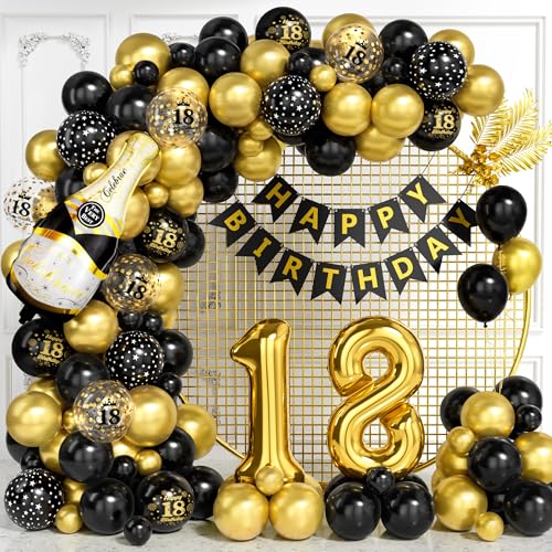 18 Geburtstag Deko für Jungen Mädchen, Schwarz Gold Luftballon Bogen Kit mit Nummer 18 Ballons Konfetti Ballons Happy Birthday Banner, Schwarz Gold Party Deko für 18 jährige Männer Frauen Jubiläum 18 Geburtstag Deko für Jungen Mädchen, Schwarz Gold Luftballon Bogen Kit mit Nummer 18 Ballons Konfetti Ballons Happy Birthday Banner, Schwarz Gold Party Deko für 18 jährige Männer Frauen Jubiläum von Ousuga