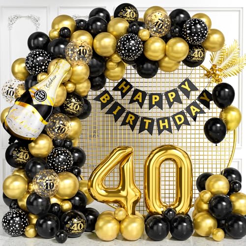 40 Geburtstag Deko für Männer, Schwarz Gold Luftballon Bogen Kit mit Nummer 40 Folie Ballons Konfetti Ballons Happy Birthday Banner, Schwarz Gold Party Deko für 40 Jährige Frauen Jubiläum 40 Geburtstag Deko für Männer, Schwarz Gold Luftballon Bogen Kit mit Nummer 40 Folie Ballons Konfetti Ballons Happy Birthday Banner, Schwarz Gold Party Deko für 40 Jährige Frauen Jubiläum von Ousuga