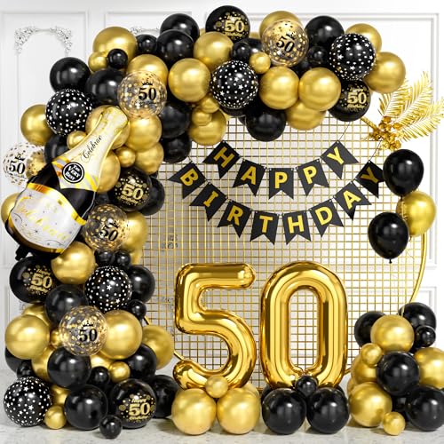 50 Geburtstag Deko für Männer, Schwarz Gold Luftballon Bogen Kit mit Nummer 50 Folie Ballons Konfetti Ballons Happy Birthday Banner, Schwarz Gold Party Deko für 50 Jährige Frauen Jubiläum 50 Geburtstag Deko für Männer, Schwarz Gold Luftballon Bogen Kit mit Nummer 50 Folie Ballons Konfetti Ballons Happy Birthday Banner, Schwarz Gold Party Deko für 50 Jährige Frauen Jubiläum von Ousuga