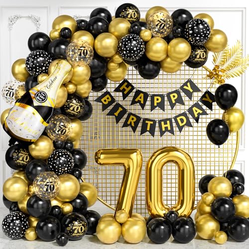 70 Geburtstag Deko für Männer, Schwarz Gold Luftballon Bogen Kit mit Nummer 70 Folie Ballons Konfetti Ballons Happy Birthday Banner, Schwarz Gold Party Deko für 70 Jährige Frauen Jubiläum 70 Geburtstag Deko für Männer, Schwarz Gold Luftballon Bogen Kit mit Nummer 70 Folie Ballons Konfetti Ballons Happy Birthday Banner, Schwarz Gold Party Deko für 70 Jährige Frauen Jubiläum von Ousuga