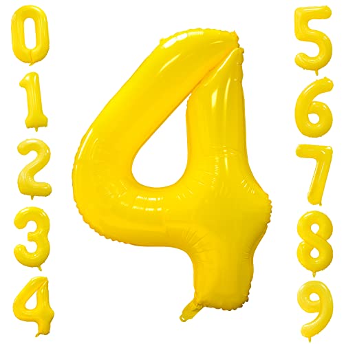 Folienballons Zahl 4 Gelb 101cm Groß Zitronengelb Luftballon Geburtstag 40 Zoll Zahlenballons 4 Geburtstagsballon Helium Ballon für Mädchen Junge Gelbe Zahlenballon Mädchen Party Jubiläums Party Deko von Ousuga