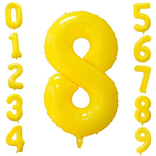 Folienballons Zahl 8 Gelb 101cm Groß Zitronengelb Luftballon Geburtstag 40 Zoll Zahlenballons 8 Geburtstagsballon Helium Ballon für Mädchen Junge Gelbe Zahlenballon Mädchen Party Jubiläums Party Deko von Ousuga