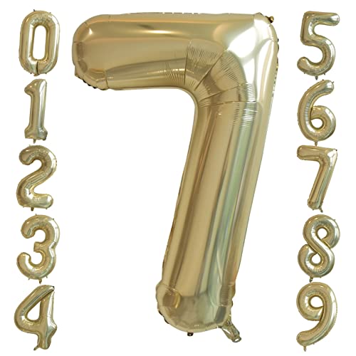 Zahlen 7 Luftballon Champagner Gold, 40 Zoll Groß Weiß Gold Helium Folienballon Zahl 7, Geburtstag Zahlenballon Party Nummer ballons für Jungen Mädchen Geburtstagsfeier Abschluss Babydusche Party Deko von Ousuga