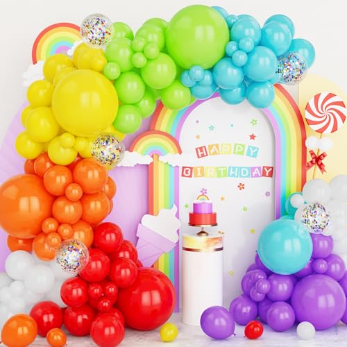 Luftballons Bunt, 124 Stück Luftballons Ballons Girlande Bunt Regenbogen 18 12 10 5 Zoll mit Verlobung Konfetti Mehrfarbige Latex Ballons für Kinder Geburtstag Hochzeit Babyparty Taufen Dekorationen von Ousuga