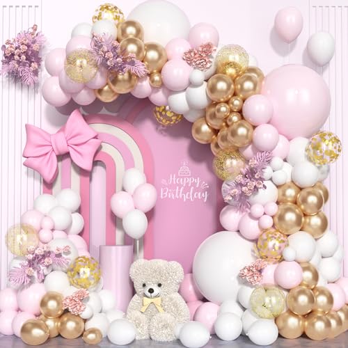 Luftballons Rosa Weiß, 117 Stück Ballon Girlande Pastell Rosa Weiss Hellrosa Pink Helium mit Gold Konfetti Latex Ballons für Mädchen Frauen Kinder Geburtstag Babyparty Hochzeit Brautparty Dekoration von Ousuga