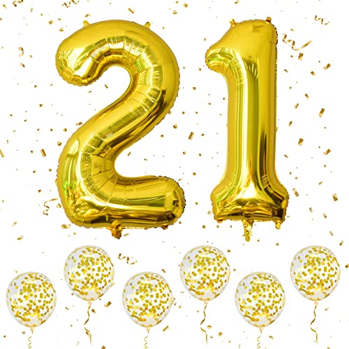 Zahlen 21 Luftballons Gold, 40 Zoll große Folien ballon Nummer 1 & 2 mit 6 goldenen Konfetti-Helium ballon, 21 12 Geburtstags ballon für Mädchen Jungen Party Romantische Anlässe Jubiläums dekorationen von Ousuga