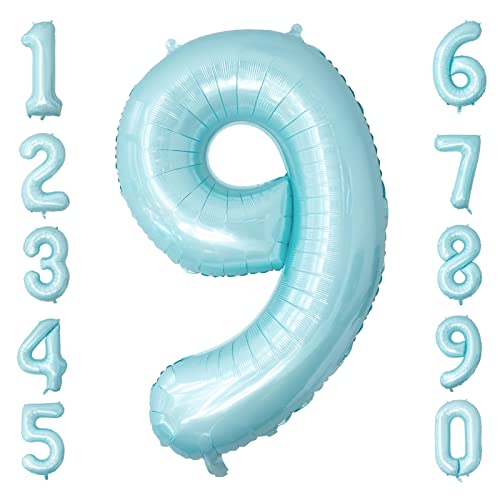 Ousuga Hellblau Zahlenballo Größe 9 Luftballons 40 Zoll Selbstaufblasend Jumbo Folie Helium Mylar Blaue Luftballons Jungen Herren Geburtstag Ozean Thema Babydusche Geschlechtsoffenbarung (9) von Ousuga