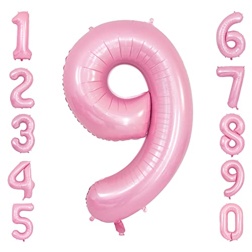 Ousuga Zahlenballon Rosa Größe 9 Luftballons, 40 Zoll Selbstaufblasende Heliumfolie Mylar Mädchen Geburtstag Prinzessin Themenparty Babydusche Geschlechtsoffenbarung Abschluss Jahrestag (9) von Ousuga