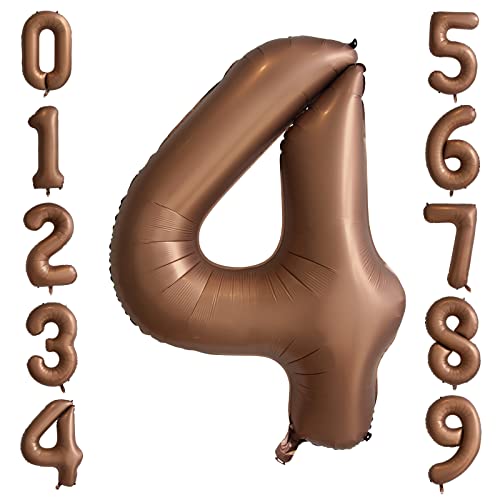 Zahl 4 Luftballon Braun,101 cm Kaffeebraune Zahlenballons 40 Zoll Folien Helium Geburtstagsballon für Jungen Mädchen Geburtstag Jahrestag Babydusche Dekorationen Partyzubehör von Ousuga