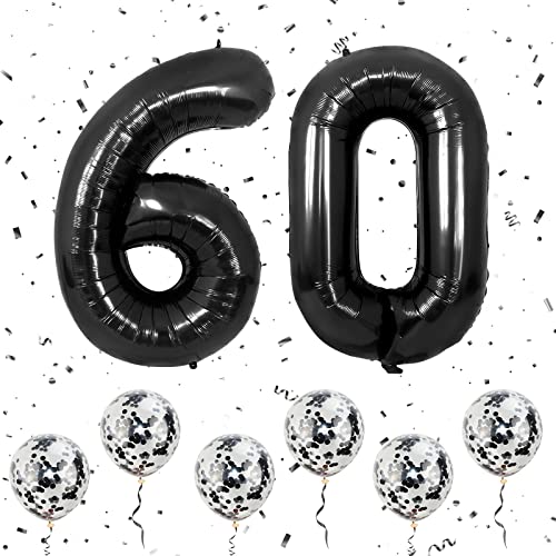 Zahlen 60 Luftballons Schwarz, 40 Zoll große Folien ballon Nummer 6 & 0 mit 6 Schwarz Konfetti-Helium ballon, 6 60 Geburtstags ballon für Männer Frauen Party Romantische Anlässe Jubiläums dekorationen von Ousuga