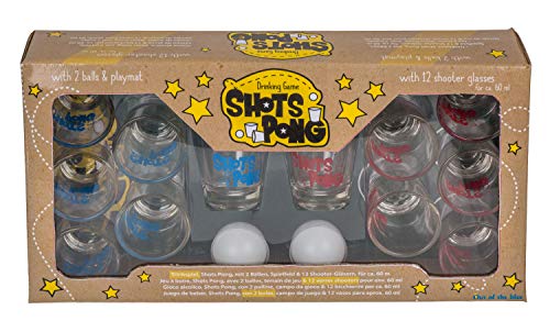 Out of the Blue 93/2087 Trinkspiel Shots Pong, mit Spielfeld, 12 Gläsern und 2 Bällen, für ca. 60 ml, Mehrfarbig, Small von Out of the blue