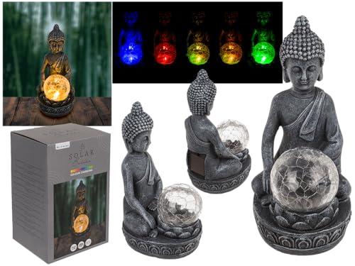 Out of the blue Polyresin Solar Buddha Figur, mit Krakelee Glas Kugel & LED, farbwechselnd, 20 x 8 cm von Out of the blue