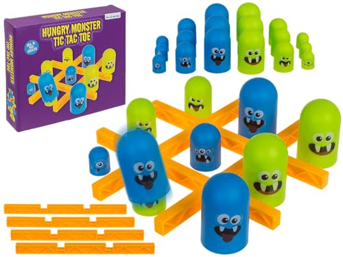 Tic Tac Toe, Hungriges Monster, inkl. 4 gelbe Stäbe, 9 grüne Monster & 9 Blaue Monster (je 3 Stück in S, M, L) in Geschenkverpackung von Out of the blue