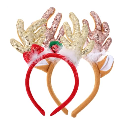 Outanaya 2 Stück Weihnachtlicher Haarreif mit Goldfarbenen Pailletten Rentiergeweih Leichtes Atmungsaktives Stoffmaterial Festliches Haarschmuck Accessoire für Damen und Bühnenauftritte von Outanaya