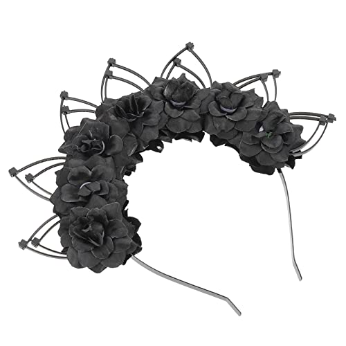 Outanaya Gothic Haarreif mit Schwarzen Blüten Cosplay Party Haar Accessoire Auffälliges Stirnband für Damen und Mädchen Vielseitiger Haarschmuck für Karneval und Festlichkeiten von Outanaya
