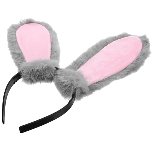 Outanaya Niedliches Hasenohren Stirnband aus Plüsch Grauer Kaninchen Haarreifen für Ostern Karneval Cosplay und Party Bequemer Haarschmuck für Erwachsene und Mädchen von Outanaya