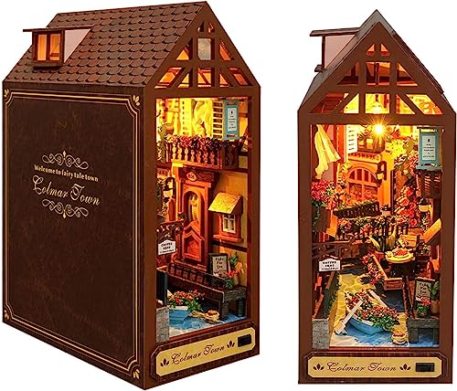 3D DIY Puzzle Puppenhaus Kit, Book Nook Kit, Miniatur Dollhouse Modellbausätze, mit Sensor LED Licht, Geeignet Als Geschenk für Thanksgiving, Ostern, Valentinstag, Weihnachten (Colmar Town) von Outbit