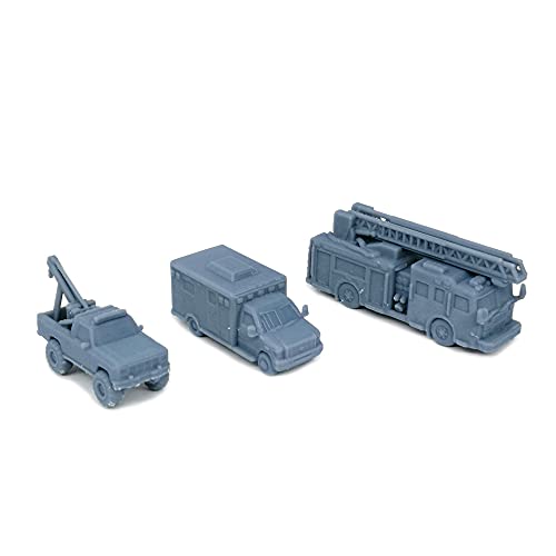 Outland Models Railroad Scenery Rettungswagen Set: Feuerwehr/Krankenwagen/Abschlepppickup 1:160 N Maßstab von Outland Models