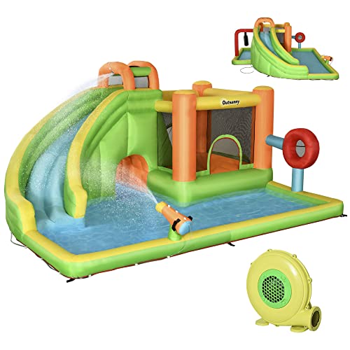 Outsunny Aufblasbare Hüpfburg, Spielburg, Sprungbereich mit Rutsche, Boxsack, Ballring, Tunnel, Wasserpistole, Wasserpark für Kinder 3 bis 8 Jahre, Outdoor 478 x 440 x 210cm Outsunny Aufblasbare Hüpfburg, Spielburg, Sprungbereich mit Rutsche, Boxsack, Ballring, Tunnel, Wasserpistole, Wasserpark für Kinder 3 bis 8 Jahre, Outdoor 478 x 440 x 210cm von Outsunny