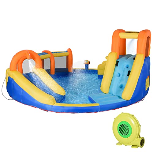 Outsunny Aufblasbare Hüpfburg mit Gebläse, Wasserpark mit Rutsche, Tunnel, Basketballkorb, Kletterwand, Wasserspielcenter für Kinder 3 bis 8 Jahre, 435 x 435 x 200cm Outsunny Aufblasbare Hüpfburg mit Gebläse, Wasserpark mit Rutsche, Tunnel, Basketballkorb, Kletterwand, Wasserspielcenter für Kinder 3 bis 8 Jahre, 435 x 435 x 200cm von Outsunny