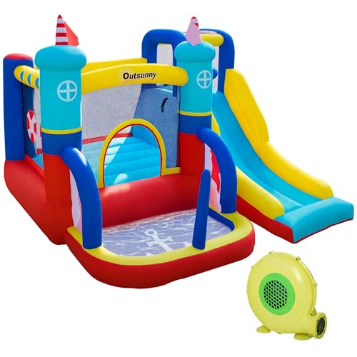 Outsunny Aufblasbare Hüpfburg mit Gebläse Wasserpark für Kinder aufblasbare Rutsche Indoor und Outdoor Kletterwand Trampolin mit Tragetasche für Kinder von 3 bis 8 Jahren 265 x 260 x 200 cm von Outsunny