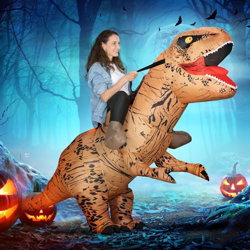 Outsunny Aufblasbares Dinosaurier Kostüm für Erwachsene Dino T-Rex Kostüme lustiges Kostümanzug Halloween Karneval Party Dino Kostüm von Outsunny