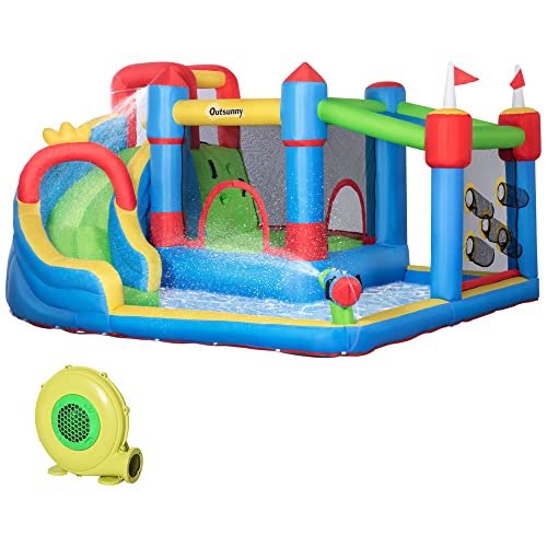 Outsunny Hüpfburg, Wasserpark, Aufblasbare Hüpfburg mit Gebläse, Wasserspielcenter, inkl. Wasserrutsche, Trampolin, Kletterwand, für Kinder ab 3 Jahren, In- und Outdoor, Bunt, 390 x 300 x 197 cm Outsunny Hüpfburg, Wasserpark, Aufblasbare Hüpfburg mit Gebläse, Wasserspielcenter, inkl. Wasserrutsche, Trampolin, Kletterwand, für Kinder ab 3 Jahren, In- und Outdoor, Bunt, 390 x 300 x 197 cm von Outsunny