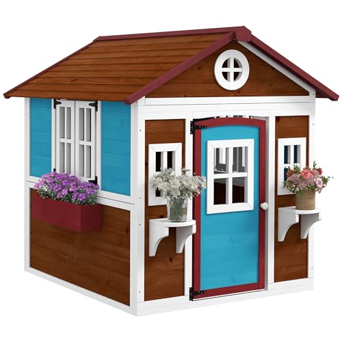 Outsunny Kinderspielhaus aus Holz Spielhaus Outdoor mit Fenster, Blumenregal, Pflanzenkasten und Tür Gartenhaus für Kinder 3-8 Jahre Dunkelbraun Outsunny Kinderspielhaus aus Holz Spielhaus Outdoor mit Fenster, Blumenregal, Pflanzenkasten und Tür Gartenhaus für Kinder 3-8 Jahre Dunkelbraun von Outsunny