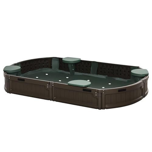 Outsunny Sandkasten Sandbox mit Vier Sitzplatten, Sandkiste mit Abdeckplane, für 3-12 Jahre Kinder, 183 x 105 x 22,5 cm, HDPE, Dunkelgrün von Outsunny