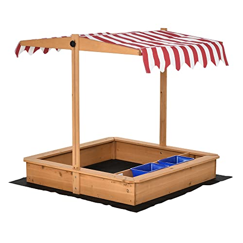 Outsunny Sandkasten Sandkiste Holz Bodenloses Design Matsch-Bereich für Kinder 3-7 Jahre Sandkasten mit Abdeckung Dach für Garten Terrasse Strand Outdoor Gelb 107,5 x 107,5 x 110 cm von Outsunny