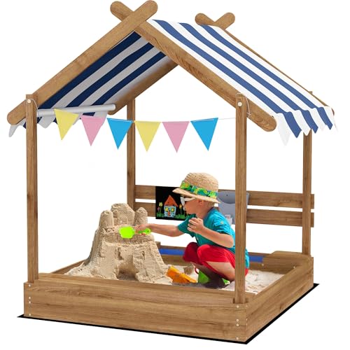 Outsunny Sandkasten mit Dach, Sandkiste aus Holz mit Sitzplatz, Spielhaus, 124 x 116 x 146 cm Sandbox mit Tafel für 3-7 Jahre Kinder, Garten, Braun Outsunny Sandkasten mit Dach, Sandkiste aus Holz mit Sitzplatz, Spielhaus, 124 x 116 x 146 cm Sandbox mit Tafel für 3-7 Jahre Kinder, Garten, Braun von Outsunny