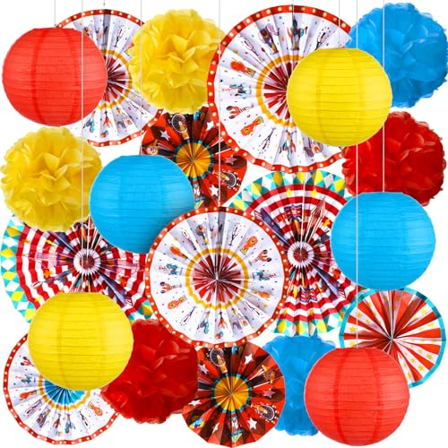 Outus 21 Stück Karneval Party Dekorationen mit Zirkus hängende Papierlaternen Fächer rot gelb blau Papier Pom Poms Seidenblumen für Karneval Zirkus Geburtstag Babyparty Party Favors Supplies Outus 21 Stück Karneval Party Dekorationen mit Zirkus hängende Papierlaternen Fächer rot gelb blau Papier Pom Poms Seidenblumen für Karneval Zirkus Geburtstag Babyparty Party Favors Supplies von Outus