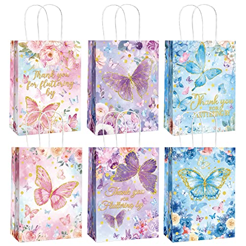 Outus 24 Stück Schmetterlings-Süßigkeitentüten, Rosa, Blau, Goodie Bags Thank You for Flattering by Butterflies Favor Bags with Handle Spring Birthday Party Bash Kids Baby Shower Decoration Supplies von Outus