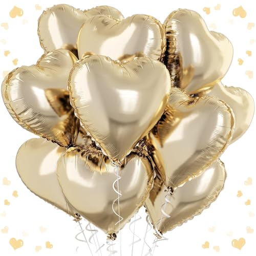 Herz Folienballon Gold, 18 Zoll Herzluftballons Hochzeit Gold, Herz Luftballon Helium, Herzen Folien Ballons Party Dekoration für Geburtstag Hochzeitsfeier Anniversary Valentinstag,Goldene Luftballons von Ovanda