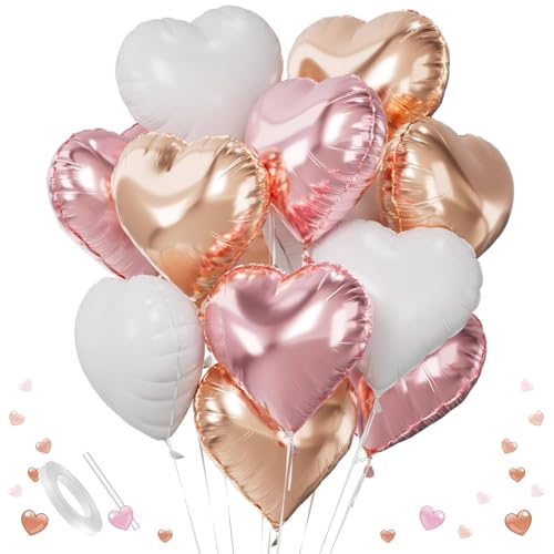 Herz Folienballons, 18 Zoll Herzluftballons Rosa Weiß Roségold, Herz Luftballon Helium, Herzballons Roségold Herzform Folienluftballon, Herzluftballons Hochzeit Geburtstagsdeko, Luftballons Geburtstag von Ovanda