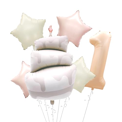 Ovanda 6 Stück Kuchen Geburtstagsdeko 1 Jahr, XXL Folienballon Happy Birthday Torten, Happy Birthday Deko, Luftballon Deko 1. Geburtstag, Torte Helium Ballon 1 für Mädchen Junge Kindergeburtstag Deko von Ovanda