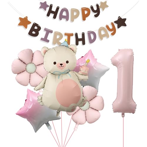 Ovanda 1. Geburtstag Mädchen, Bär Geburtstagsdeko 1 Jahr Mädchen, Geburtstagsdeko 1 Happy Birthday Banner, Rosa Folienballon Erster Geburtstag Mädchen Ovanda 1. Geburtstag Mädchen, Bär Geburtstagsdeko 1 Jahr Mädchen, Geburtstagsdeko 1 Happy Birthday Banner, Rosa Folienballon Erster Geburtstag Mädchen von Ovanda
