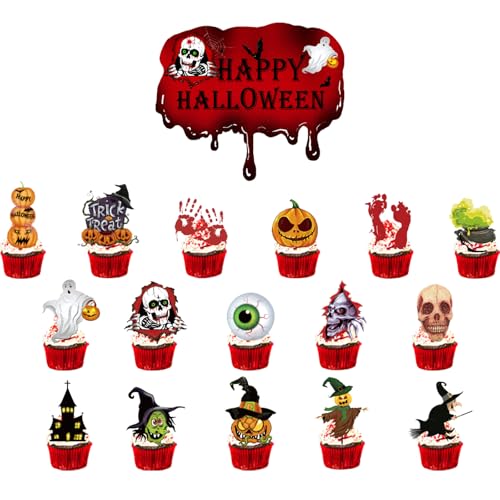 Ovanda 17 Stück Halloween Cupcake Toppers, Muffins Kuchen Deko Mit Kürbis,Geist,Fledermäuse,für Horror Topper Mottopartys,Desserts Deko,Halloween Party Kuchen Dekorationen,Horror Halloweens Tortendeko Ovanda 17 Stück Halloween Cupcake Toppers, Muffins Kuchen Deko Mit Kürbis,Geist,Fledermäuse,für Horror Topper Mottopartys,Desserts Deko,Halloween Party Kuchen Dekorationen,Horror Halloweens Tortendeko von Ovanda