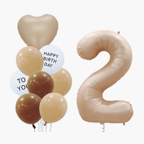 Ovanda Junge Mädchen Geburtstagsdeko 2 Jahre, Beige Happy Birthday Deko, Helium Luftballon 2., Happy Birthday deko,Folienballon Zahl 2,Geschenke Zum 2 Happy Birthday,für Junge Mädchen Geburtstag Party von Ovanda