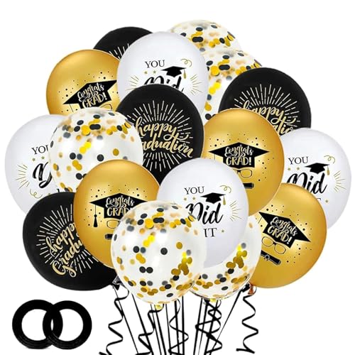 Ovanda 2025 Graduation Deko Luftballons Schwarz Gold,Abschlussfeier Luftballon,Prüfung Bestanden Ballons ABI Deko,Abitur Abschluss Deko Prüfung Bestanden,für Oberschule Universität Abschlussfeier Deko von Ovanda