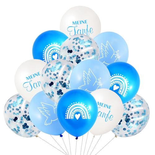 Ovanda 24 Stücke Taufe Luftballon, Taufe Deko, Junge Mädchen Blau Geschenk zur Taufe als Geburtstag Hochzeit Baby Shower Jubiläum Party Dekoration, Meine Taufe Taube Regenbogen Muster Taufe Ballon von Ovanda
