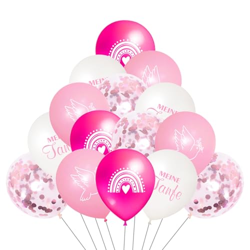 Ovanda 24 Stücke Taufe Luftballon, Taufe Deko, Junge Mädchen Rosa Geschenk zur Taufe als Geburtstag Hochzeit Baby Shower Jubiläum Party Dekoration, Meine Taufe Taube Regenbogen Muster Taufe Ballon von Ovanda