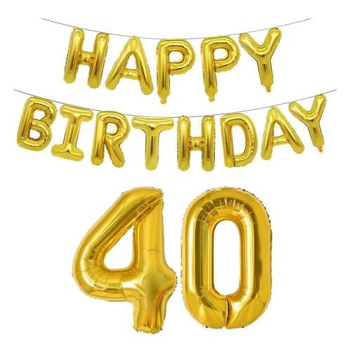 Ovanda 40 Geburtstag Männer Frauen Deko, Luftballons Geburtstag 40 Jahre, Deko 40. Geburtstags Frauen Männer, 40 Geburtstags Deko Set mit Happy Birthday Girlande, Ballons Gold von Ovanda