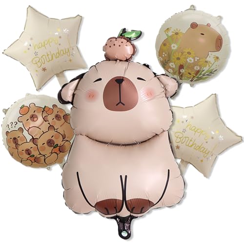 Ovanda 5 Stück Capybara Luftballons Geburtstag Set,Capybara Helium Ballons Geburtstags,Capybara Folienballons,Cartoon Tiere Luftballon Geburtstage,für Capybara Geburtstag Deko,Kinder Party Dekoration von Ovanda