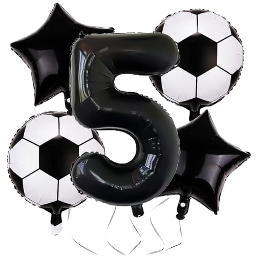 Ovanda 5 Stück Fussball Luftballon, Schwarz Zahlen 5 Folienballon, Fussball Deko Geburtstag Kinder, für Junge Kinder Geburtstag Weltmeisterschaft Spieltag Party, Ballon Stern, Schwarze Luftballons Ovanda 5 Stück Fussball Luftballon, Schwarz Zahlen 5 Folienballon, Fussball Deko Geburtstag Kinder, für Junge Kinder Geburtstag Weltmeisterschaft Spieltag Party, Ballon Stern, Schwarze Luftballons von Ovanda