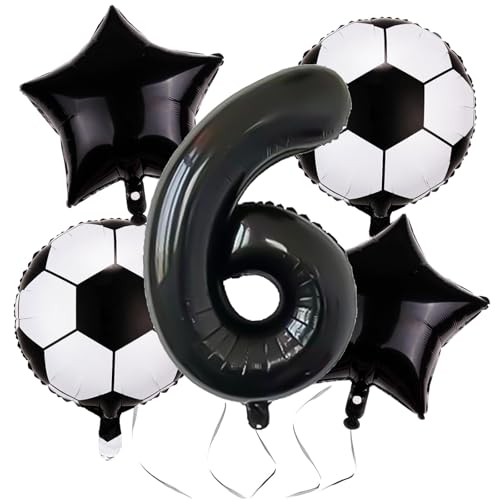 Ovanda 5 Stück Fussball Luftballon, Schwarz Zahlen 6 Folienballon, Fussball Deko Geburtstag Kinder, für Junge Kinder Geburtstag Weltmeisterschaft Spieltag Party, Ballon Stern, Schwarze Luftballons Ovanda 5 Stück Fussball Luftballon, Schwarz Zahlen 6 Folienballon, Fussball Deko Geburtstag Kinder, für Junge Kinder Geburtstag Weltmeisterschaft Spieltag Party, Ballon Stern, Schwarze Luftballons von Ovanda