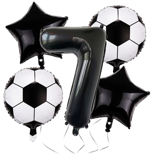 Ovanda 5 Stück Fussball Luftballon, Schwarz Zahlen 7 Folienballon, Fussball Deko Geburtstag Kinder, für Junge Kinder Geburtstag Weltmeisterschaft Spieltag Party, Ballon Stern, Schwarze Luftballons Ovanda 5 Stück Fussball Luftballon, Schwarz Zahlen 7 Folienballon, Fussball Deko Geburtstag Kinder, für Junge Kinder Geburtstag Weltmeisterschaft Spieltag Party, Ballon Stern, Schwarze Luftballons von Ovanda