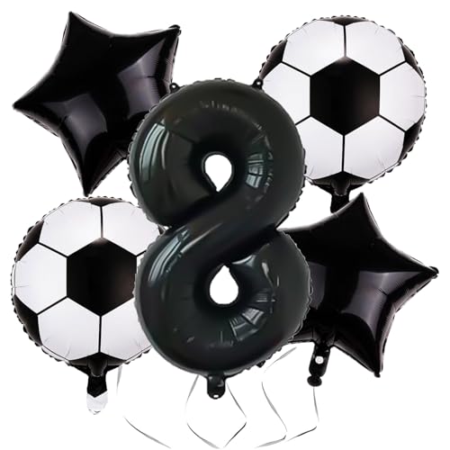 Ovanda 5 Stück Fussball Luftballon, Schwarz Zahlen 8 Folienballon, Fussball Deko Geburtstag Kinder, für Junge Kinder Geburtstag Weltmeisterschaft Spieltag Party, Ballon Stern, Schwarze Luftballons Ovanda 5 Stück Fussball Luftballon, Schwarz Zahlen 8 Folienballon, Fussball Deko Geburtstag Kinder, für Junge Kinder Geburtstag Weltmeisterschaft Spieltag Party, Ballon Stern, Schwarze Luftballons von Ovanda